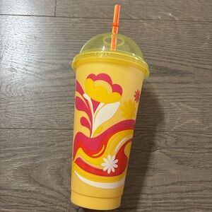 Colorful Starbucks Reusable Floral Tumbler with Straw